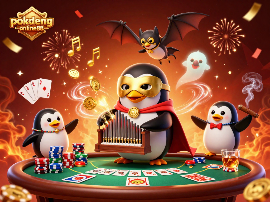 Experience the thrill of table gaming with pokdeng-online88 and dynamic action in this vibrant illustration.