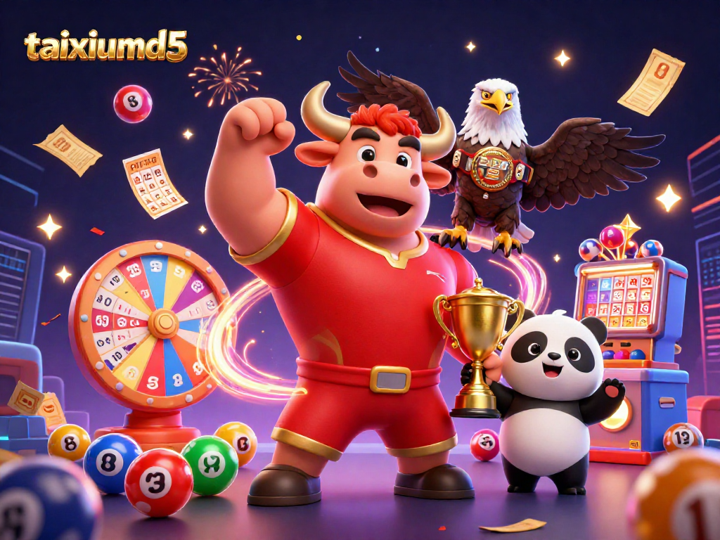 Engage with taixiumd5 in this vibrant representation of a casino-themed celebration with cartoon characters.