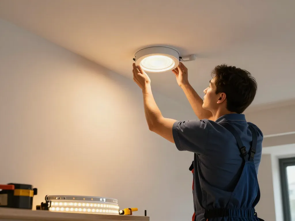Instalare banda LED COB de către un profesionist în servicii locale de electricitate.