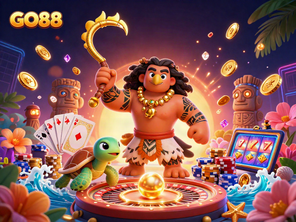 Play exciting games and win big at GO88 with a vibrant casino scene full of lively characters and effects.