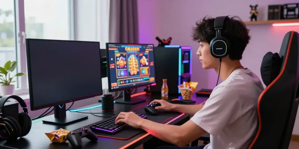 Engaging player enjoying slot gacor thailand games in a stylish gaming setup.
