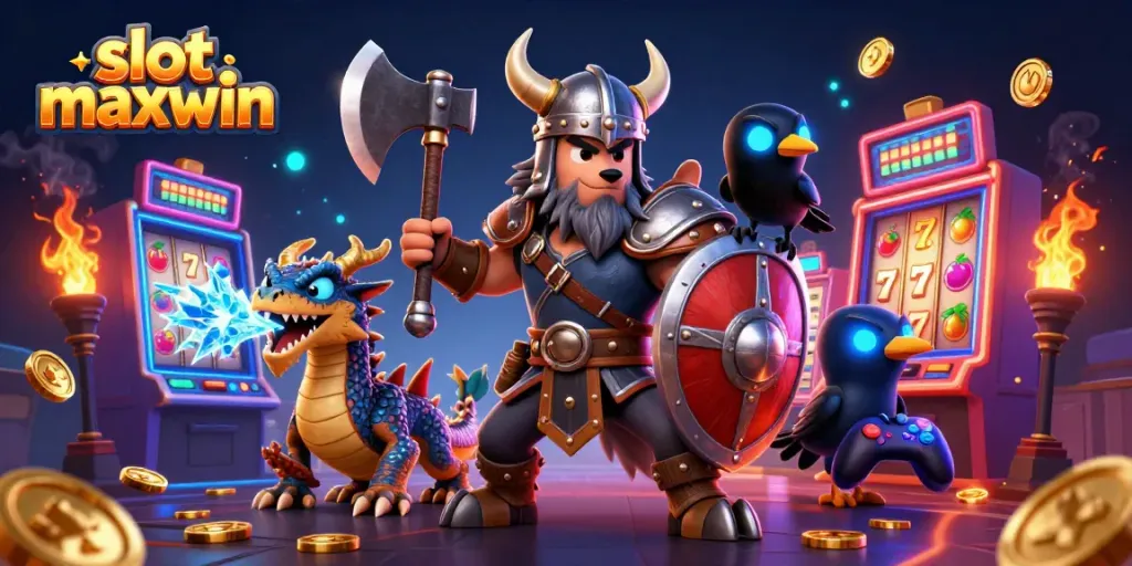 Spin for big wins with the slot maxwin gaming illustration featuring vibrant characters and dynamic casino elements.