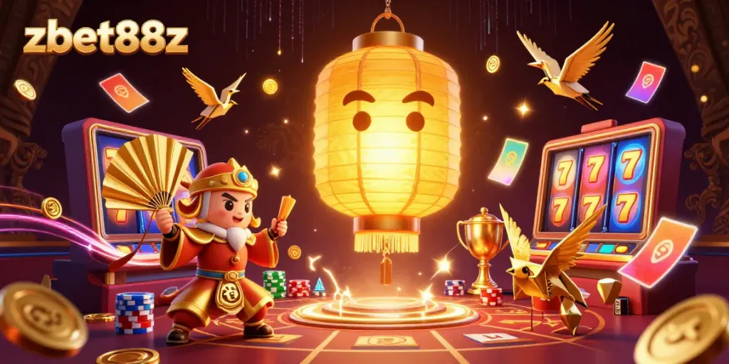 Experience casino thrills with zbet88z's vibrant 3D illustration featuring dynamic gaming elements.